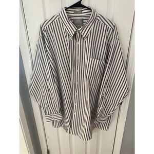 Stafford Executive Shirt Mens 18.5 35 Big White Blue Burgundy Striped Oxford